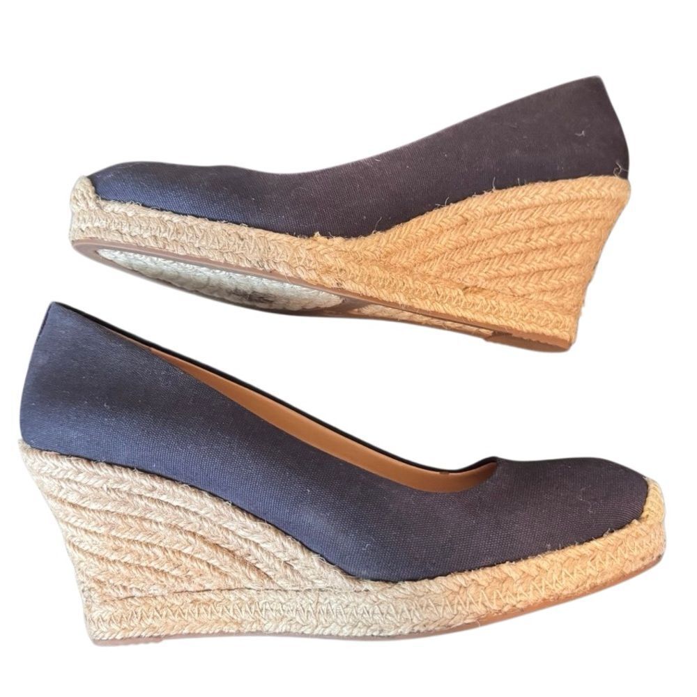 J. Crew J by Crew Navy Blue Canvas Espadrille Wedge Sandals, Size 9 - Picture 6 of 10
